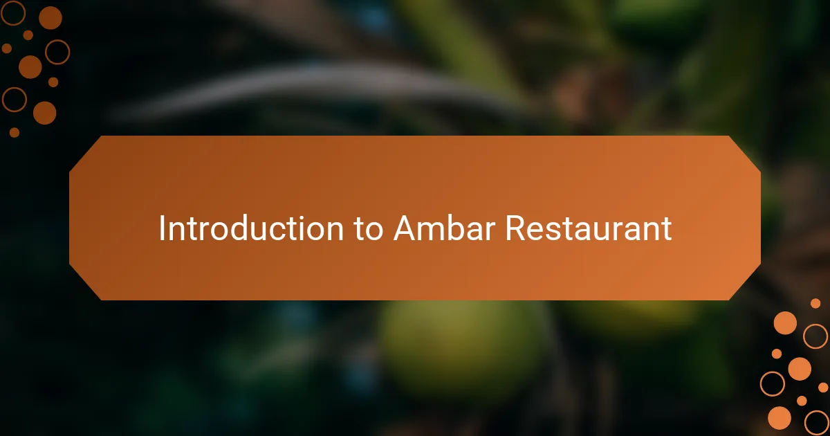 Introduction to Ambar Restaurant